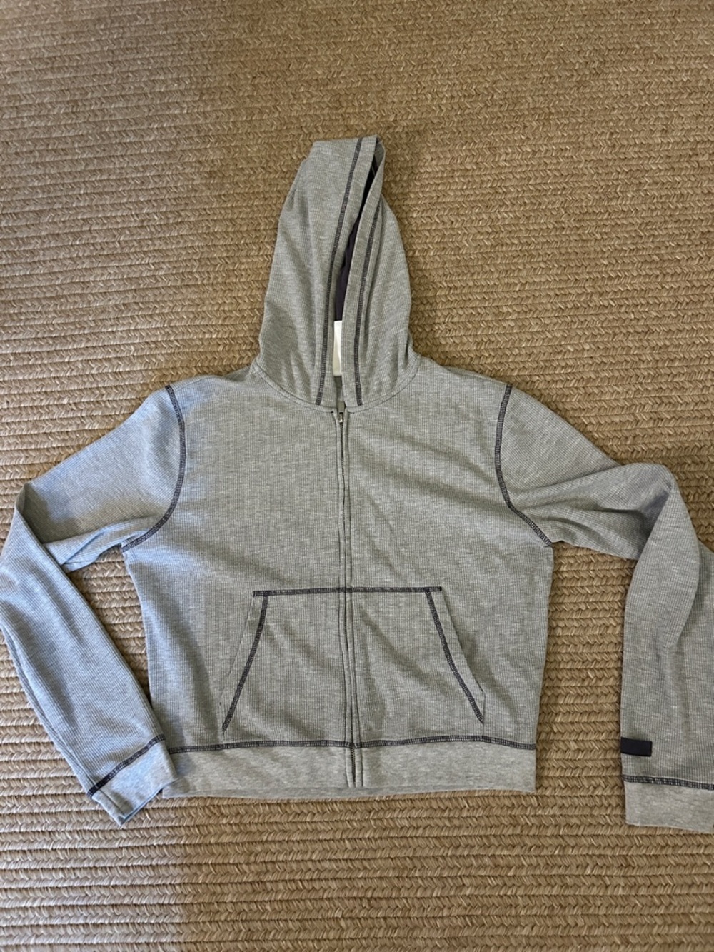 Fabletics size medium, hooded, waffle knit, lightweight cropped zip up